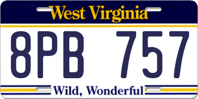 WV license plate 8PB757