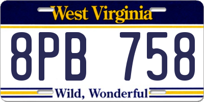 WV license plate 8PB758