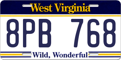 WV license plate 8PB768