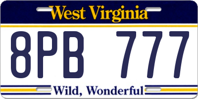 WV license plate 8PB777