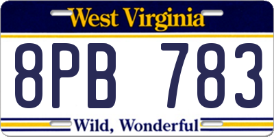 WV license plate 8PB783
