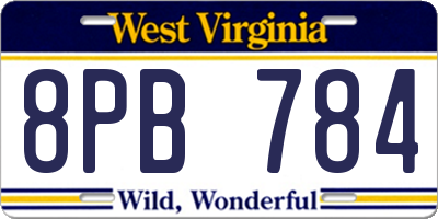 WV license plate 8PB784