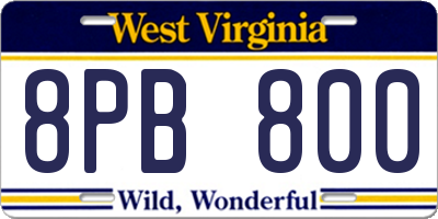 WV license plate 8PB800