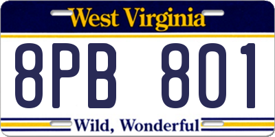 WV license plate 8PB801