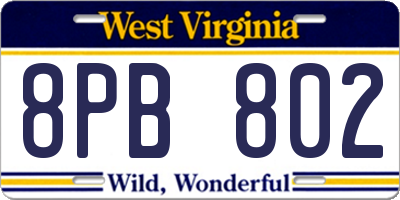 WV license plate 8PB802