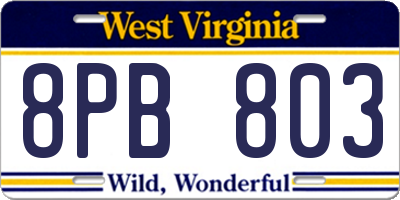 WV license plate 8PB803