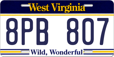 WV license plate 8PB807
