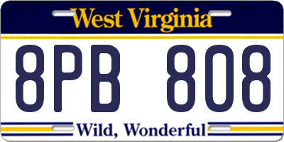 WV license plate 8PB808