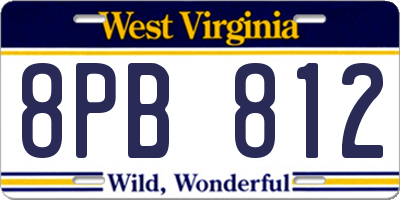 WV license plate 8PB812