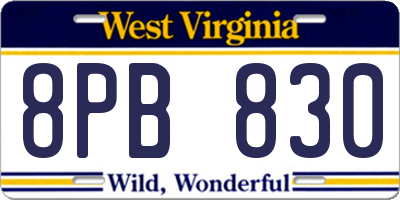 WV license plate 8PB830