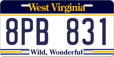 WV license plate 8PB831