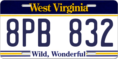 WV license plate 8PB832