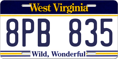 WV license plate 8PB835