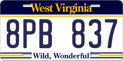 WV license plate 8PB837