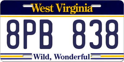 WV license plate 8PB838