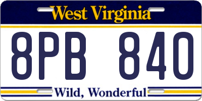 WV license plate 8PB840