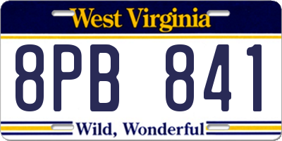 WV license plate 8PB841