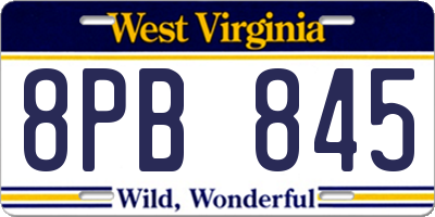 WV license plate 8PB845