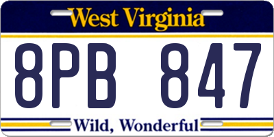 WV license plate 8PB847