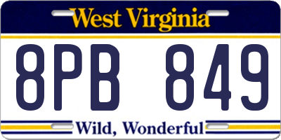 WV license plate 8PB849