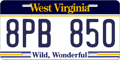 WV license plate 8PB850