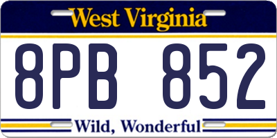 WV license plate 8PB852