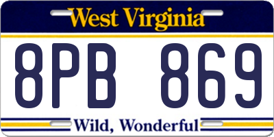 WV license plate 8PB869