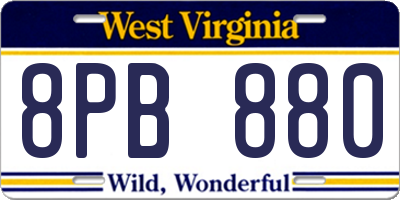 WV license plate 8PB880