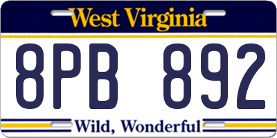 WV license plate 8PB892