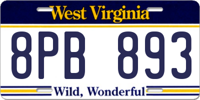 WV license plate 8PB893