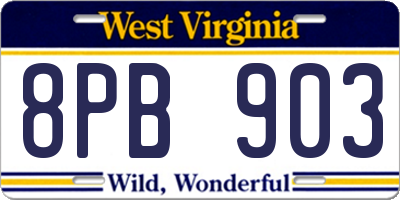 WV license plate 8PB903