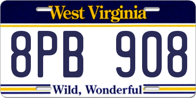 WV license plate 8PB908