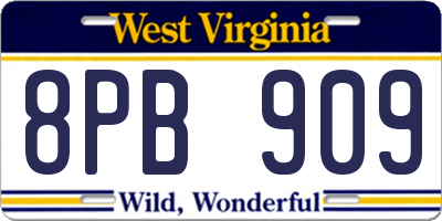 WV license plate 8PB909