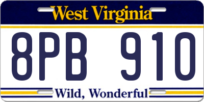 WV license plate 8PB910