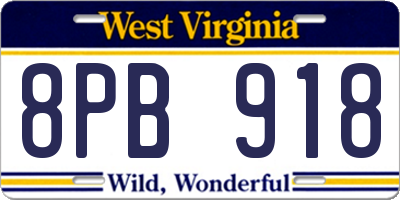 WV license plate 8PB918