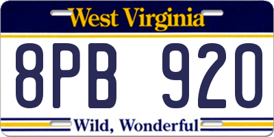 WV license plate 8PB920