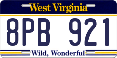 WV license plate 8PB921