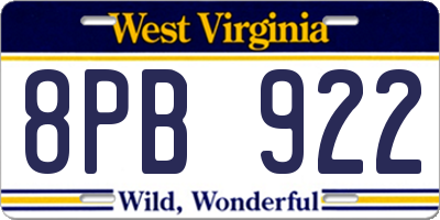 WV license plate 8PB922
