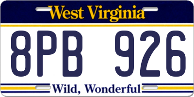 WV license plate 8PB926