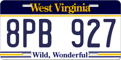WV license plate 8PB927
