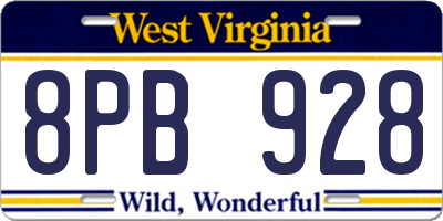 WV license plate 8PB928