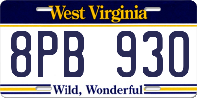 WV license plate 8PB930