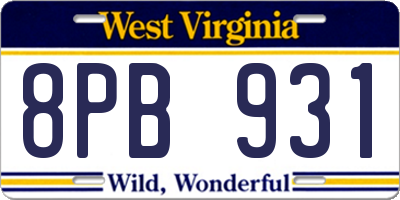 WV license plate 8PB931