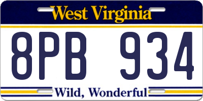 WV license plate 8PB934