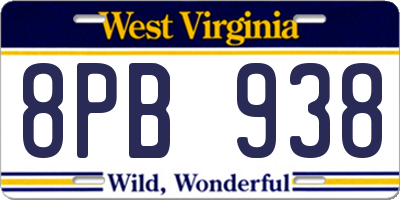 WV license plate 8PB938