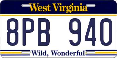 WV license plate 8PB940