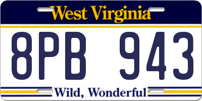 WV license plate 8PB943