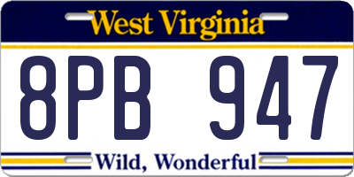 WV license plate 8PB947