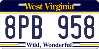 WV license plate 8PB958