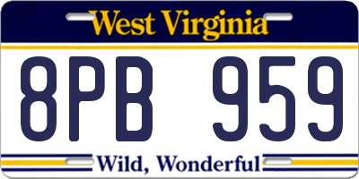 WV license plate 8PB959